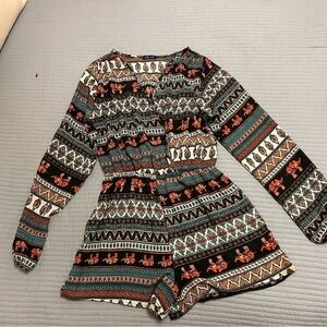 Tribal Print Long Sleeve Romper